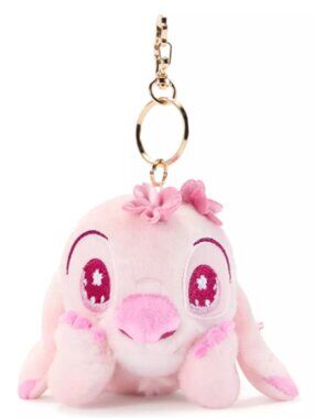 RARE Tokyo Disney Stitch Sakura Plush Keychain Bag Charm Pink Flower